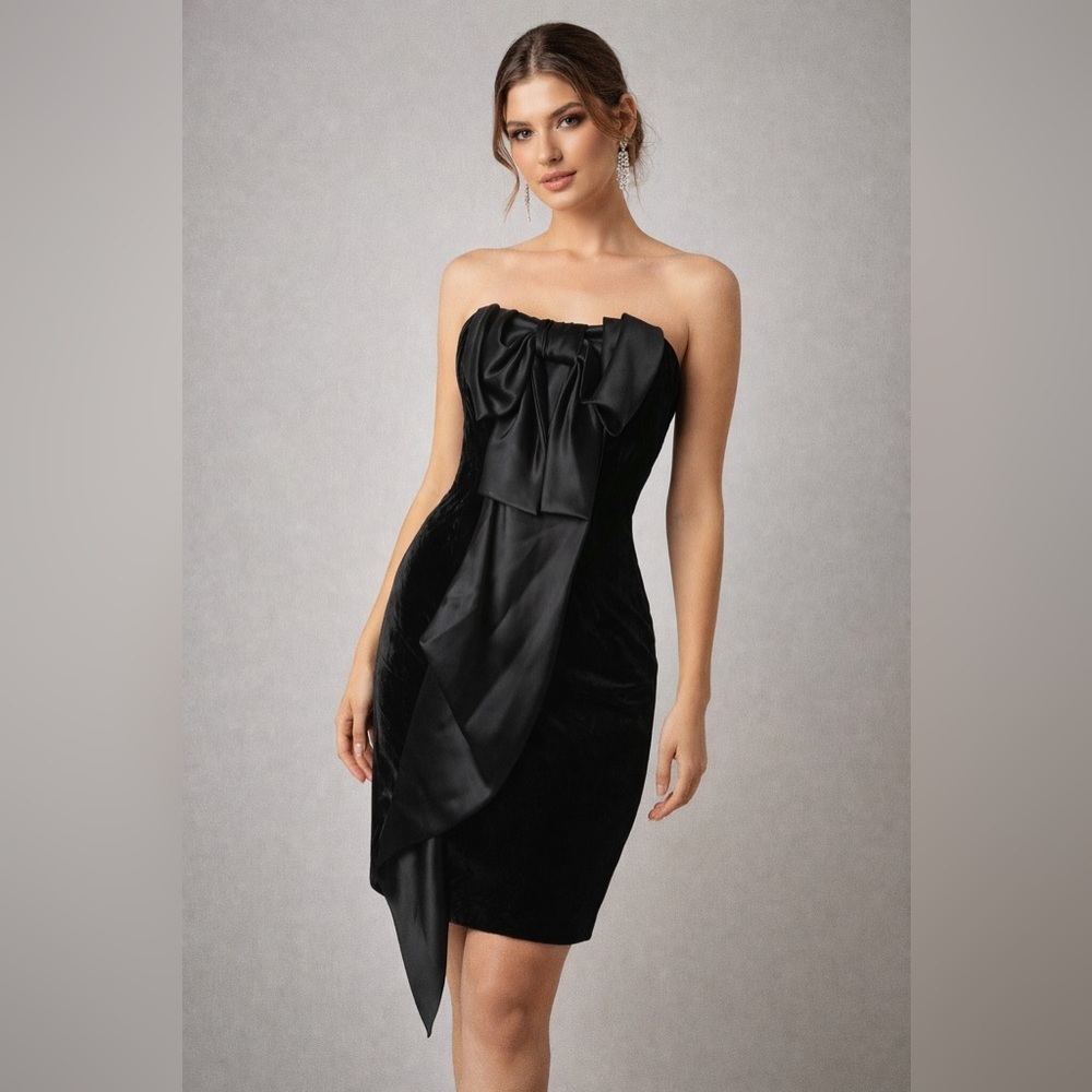 A.B.S Collection By Allen Schwartz Black Velvet Cocktail Party Bow Dress Sz 8